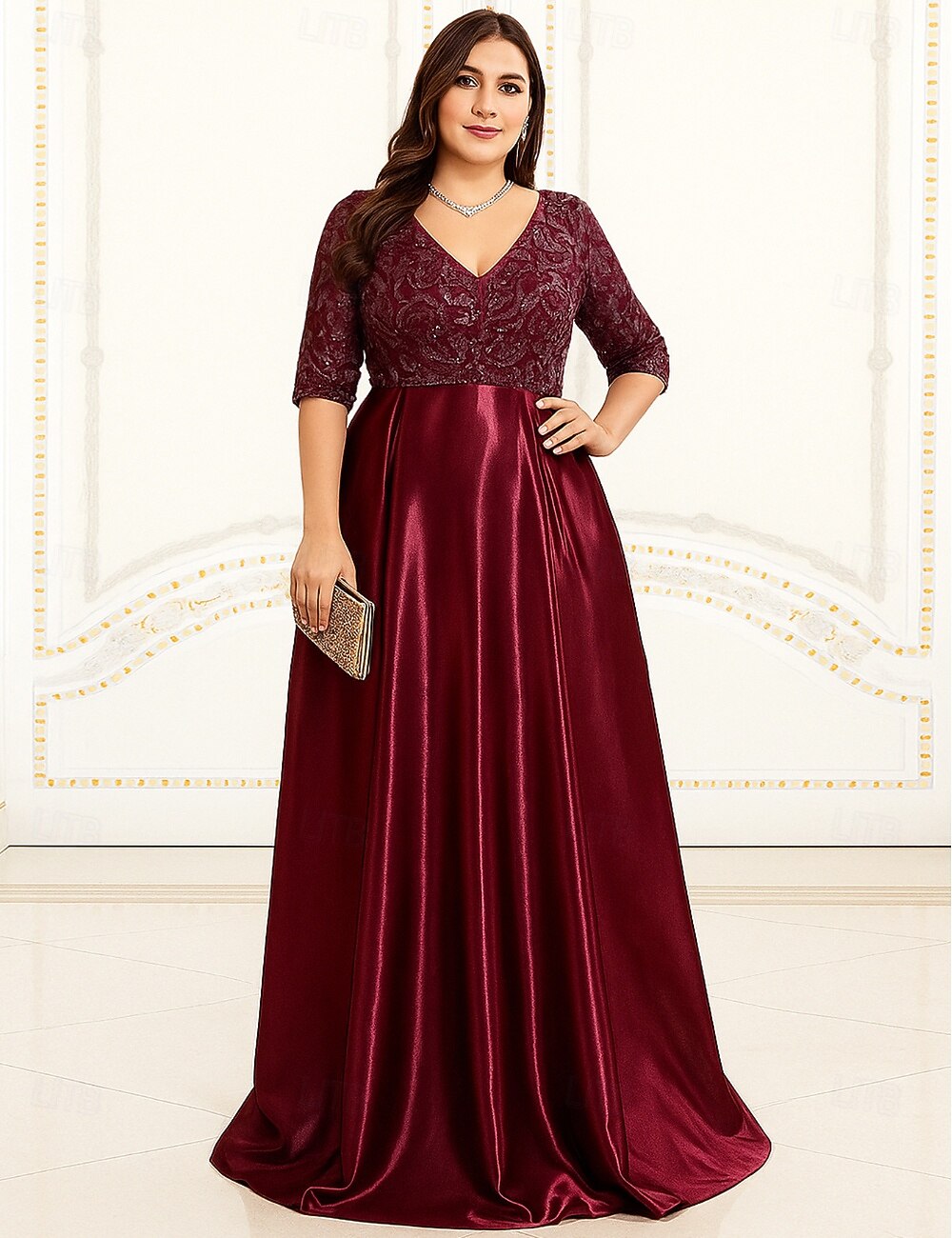 A-Line Floor Length Wedding Guest Dress Formal Dresses Flare Dress Mother of the Bride Dress 3/4 Length Sleeve V Neck Elegant Vintage Luxurious Holiday Cocktail Party Formal Evening with Sequin 2026 - 116.99 A-Line Floor Length Wedding Guest Dress Formal Dresses Flare Dress Mother of the Bride Dress 3/4 Length Sleeve V Neck Elegant Vintage Luxurious Holiday Cocktail Party Formal Evening with Sequin 2026 - 116.99