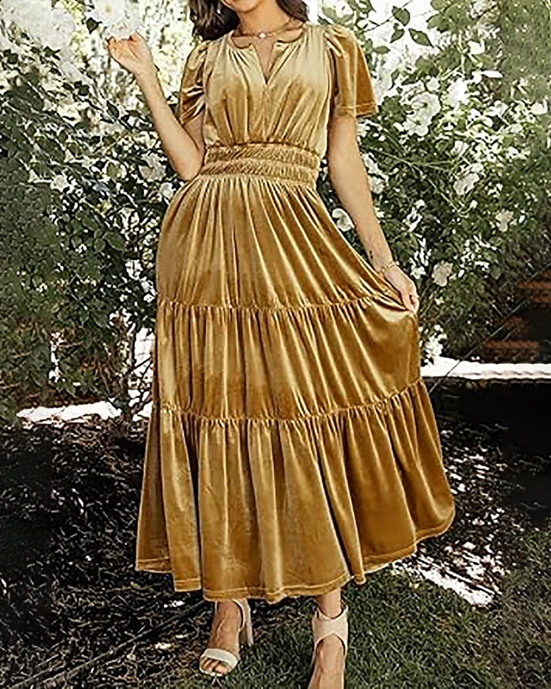 Női Midi ruha Karácsonyi ruha Bársony ruha Party ruha Koktélruha Elegáns Modern Parti Születésnap Estély Normál Sima Rövid ujjú V-alakú Bor Katonai zöld Sötétkék Sötétzöld Tavasz Ősz 2025 - $41.99 –P1