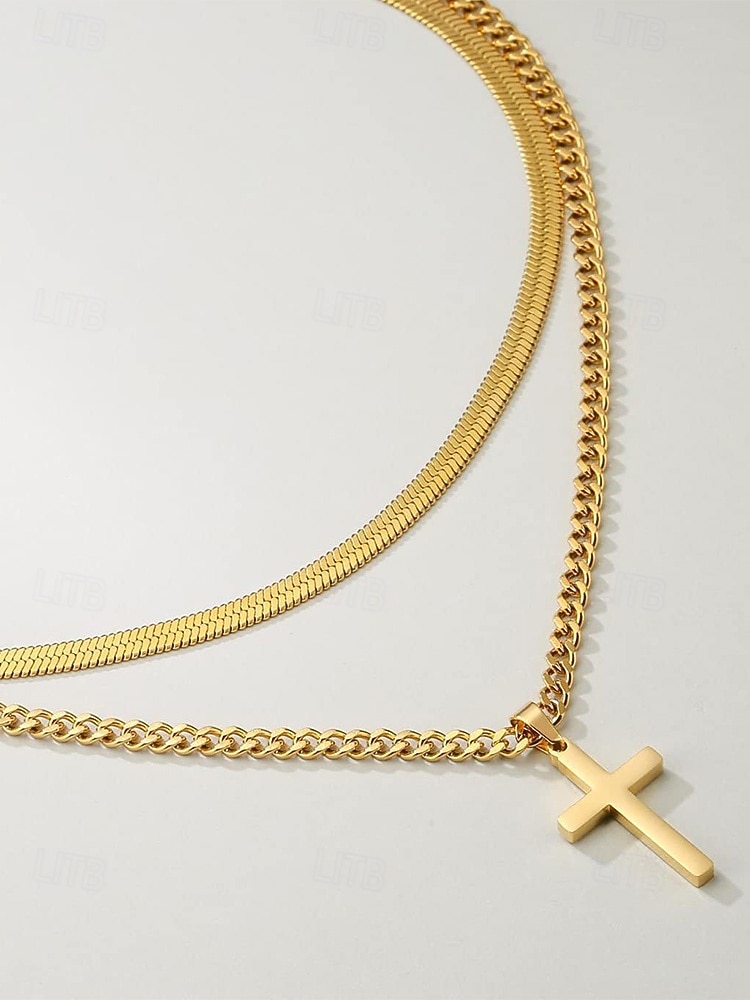 Męski naszyjnik z krzyżem ze stali nierdzewnej, trwała biżuteria łańcuszkowa, stylowy prezent chrześcijański na Boże Narodzenie, imprezę i do noszenia na co dzień 2026 - $11.99 –P6