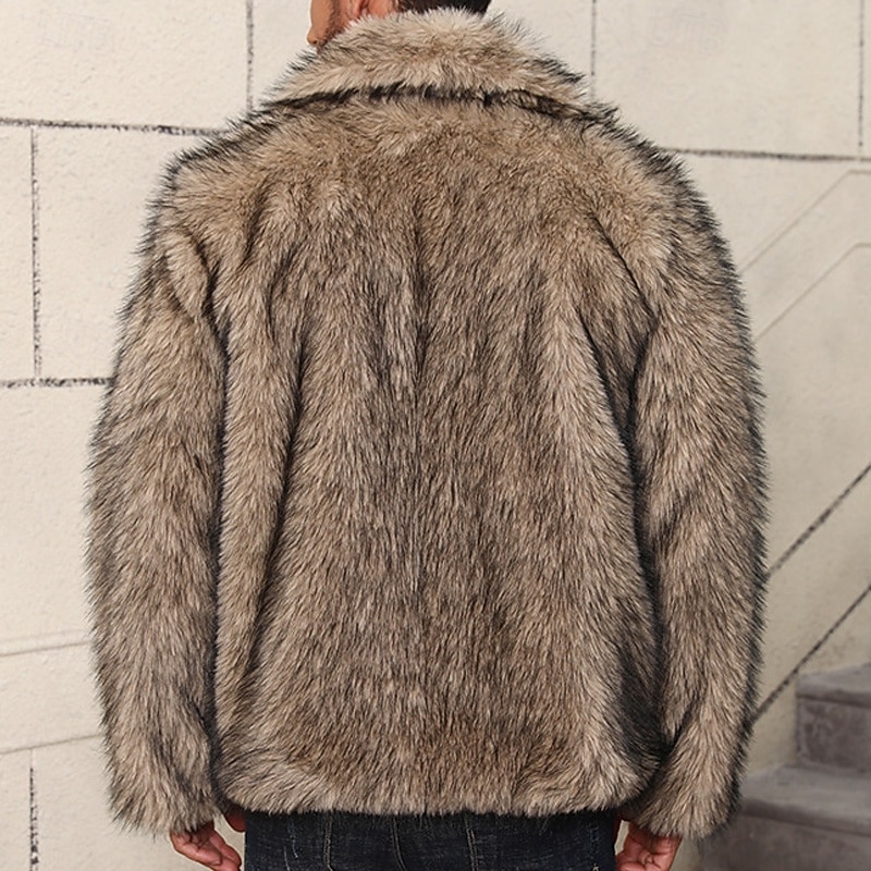 Homme Veste d'hiver Manteau en Fausse Fourrure Vacances Quotidien Chaleur Thermique Toison Automne Hiver Uni Mode Streetwear Revers Régulier Fausse fourrure Blanche Marron Gris Veste de 2026 ? $65.99 –P13