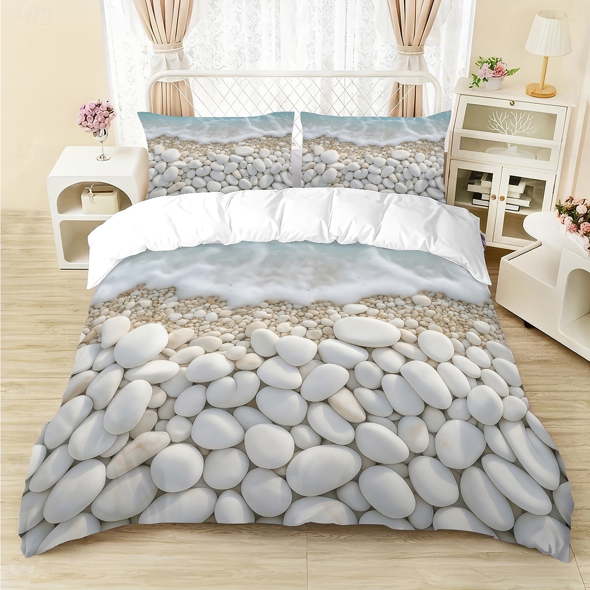 Beach Pebble Print 3-Piece Down Duvet Cover Set for Queen Bed, Soft Comforter Cover with 2 Pillowcases – Hotel & Guest Room Bedding, Cozy & Comfortable 2026 - $37.99 –P8