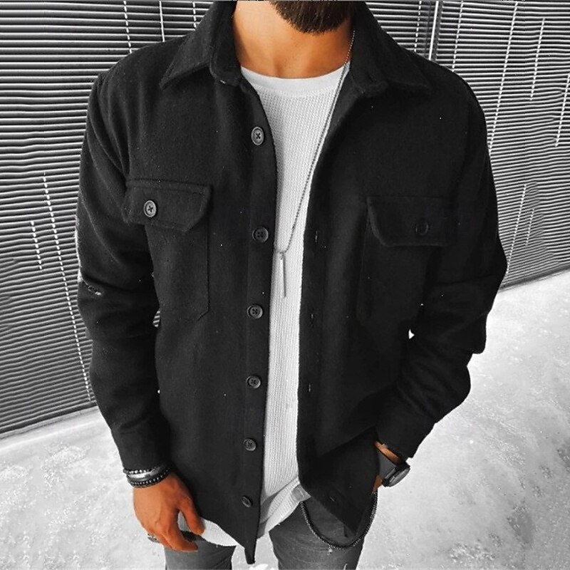 2026年 男性用 シャツ カジュアルシャツ フランネルシャツ ボタンアップシャツ ブラック グレー 長袖 平織り ラペル バケーション 祝日 ポケット 衣類 ポリエステル ファッション カジュアル 快適  コレクション – $38.99 –P1