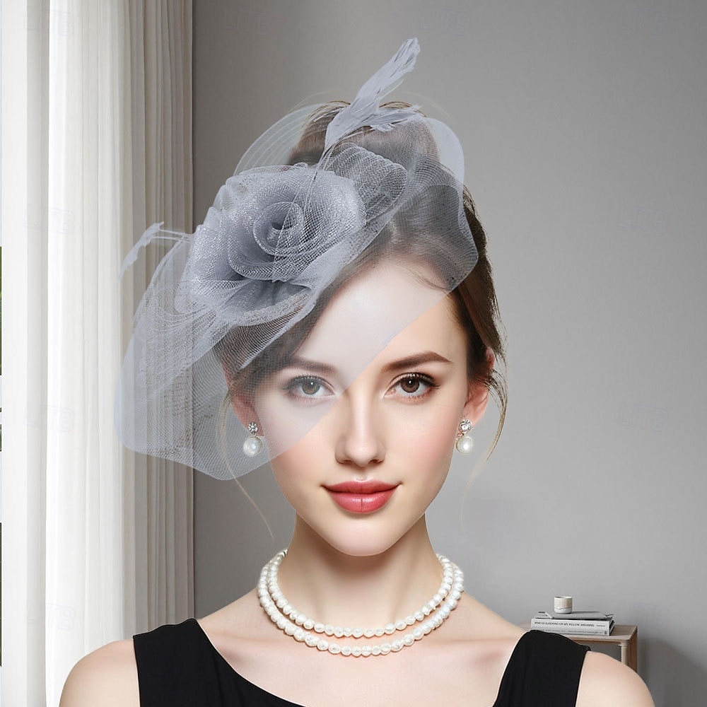 Fascinators Tulle Fedora Hat Wedding Tea Party Horse Race Cocktail Elegant Vintage With Feather Tulle Headpiece Headwear 2026 - $16.49 –P2