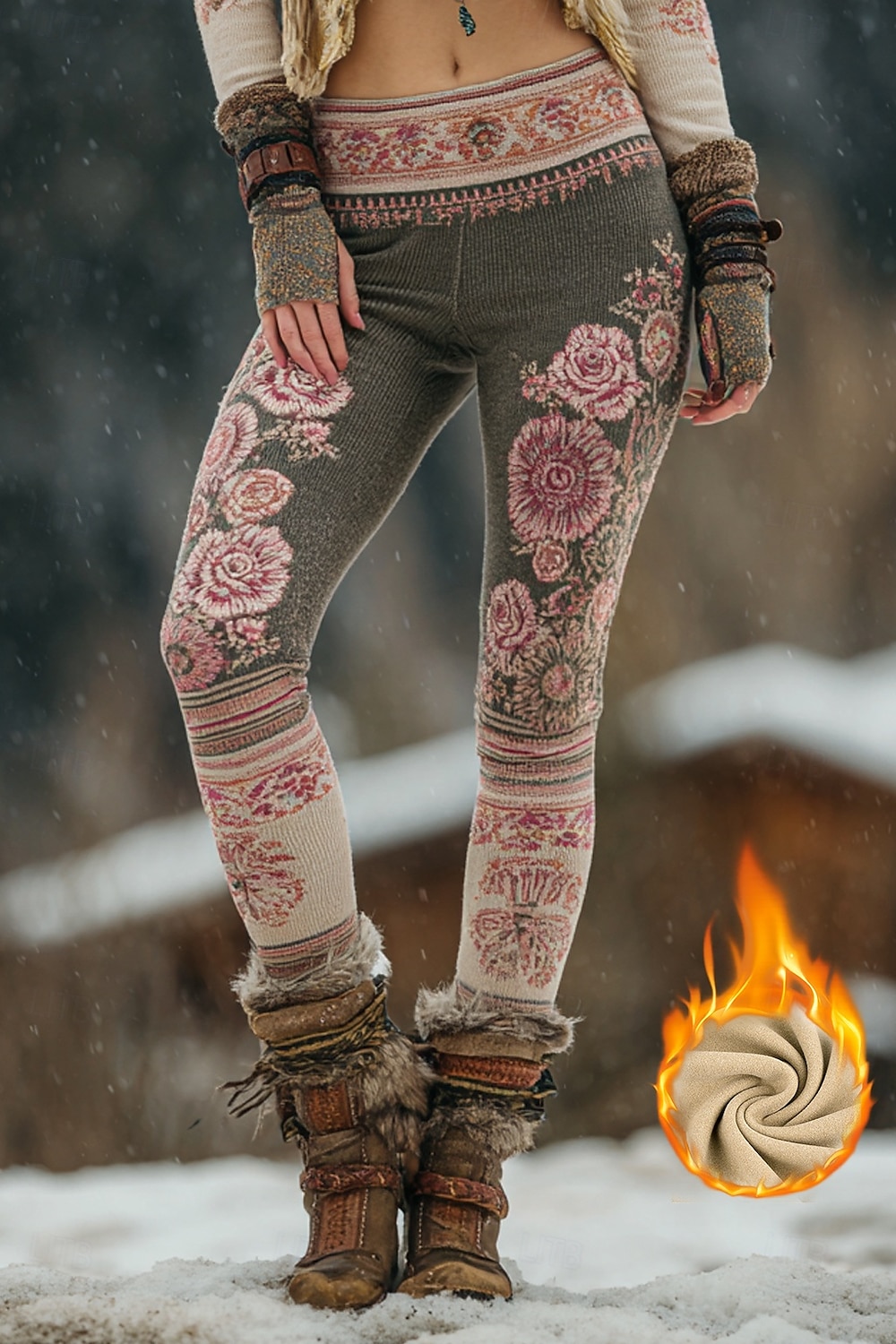 Mujer leggings forrados de polar Polainas Vacaciones Vintage Estilo Étnico Longitud total Alta cintura Floral Graphic Impresión 3D Mantiene abrigado Resistente al Viento Confortable Elástico Diario 2026 - $37.99 –P3