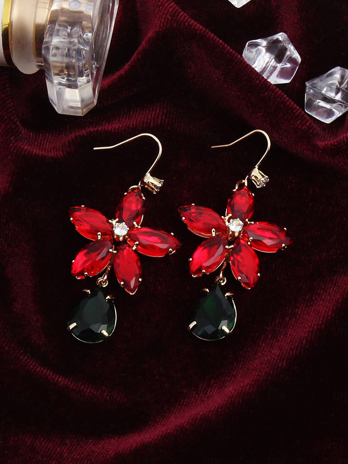 Dámský barevný křišťálový náhrdelník a náušnice, elegantní květinové šperky na vánoční večírek &koktejlové akce 2026 - $19.99 –P4