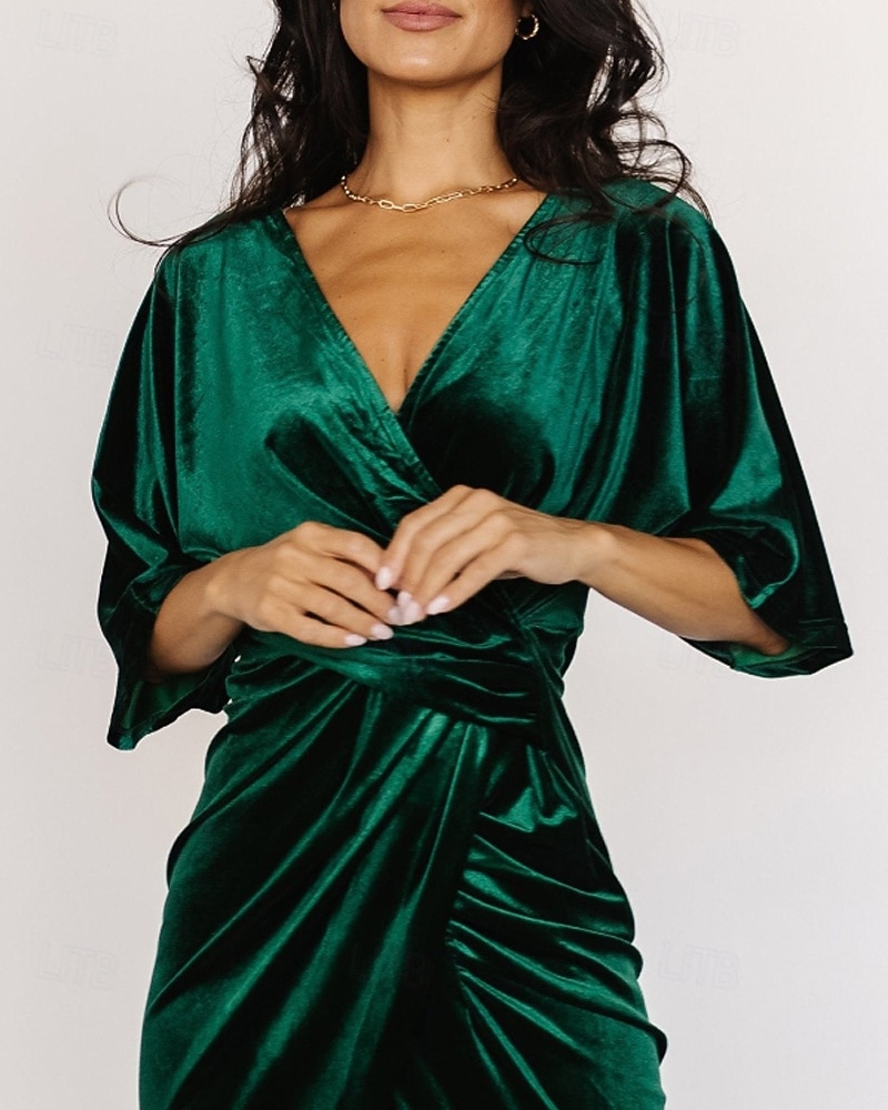 Damen Midikleid Samtkleid Partykleid Cocktailkleid Mode Modern Party Abendgesellschaft Normale Passform Einfach Halbarm V Ausschnitt Schwarz Wein Dunkelgrün Kamel Herbst Winter 2025 - $31.49 –P8