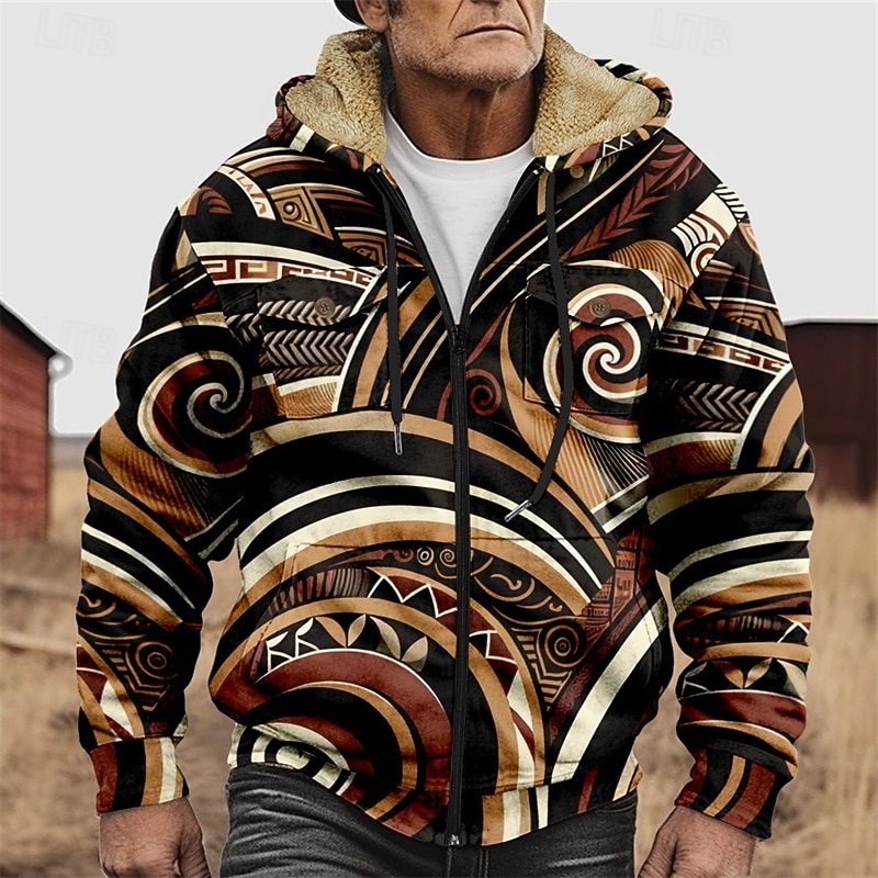 Men's Graphic Hoodie Jacket Fashion Ethnic Casual Long Sleeve Hooded Outdoor Sports Outdoor Going out Light Brown Dark orange Red Orange Brown Pocket Print Fleece Winter Designer S M L XL 2XL 3XL 2026 - $57.99 –P7