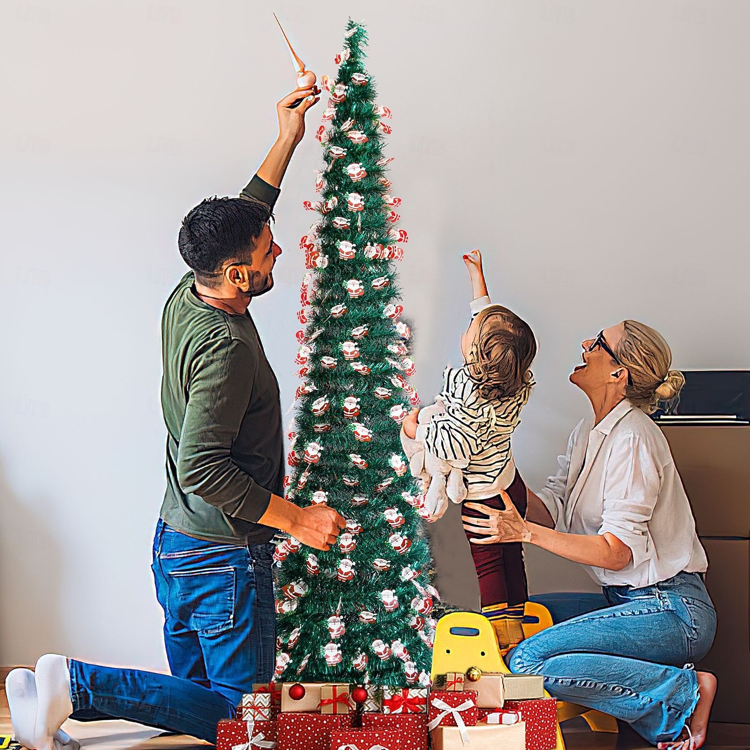 Christmas Santa Claus Pagoda Foldable Christmas Tree 5M 50Leds Warm Light String Indoor Living Room Staircase Study Apartment Holiday Decoration Prop 1.5M/5FT AAA Battery Box 2025 - CAD $37.99 –P4