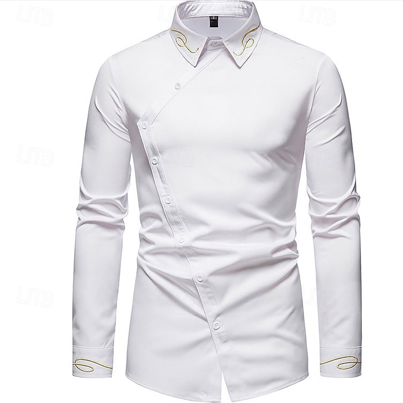 Herren Hemd Freizeithemd Knopfhemd Designerhemd Besticktes Hemd Schwarz Weiß Rote Marineblau Langarm Einfach Kragen Urlaub Lässig Bestickt Bekleidung Polyester Mode Modern Lässig 2025 - $27.99 –P7