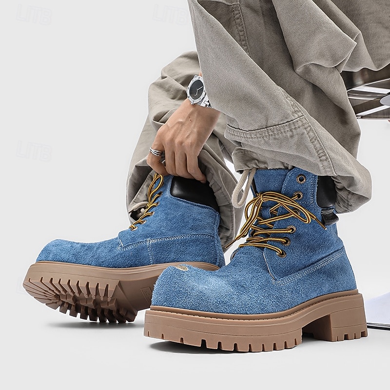 Per uomo Stivali Stivali da Lavoro Camminata Vintage Quotidiano PU Aumento Altezza Confortevole Stivali a Metà Polpaccio Allacciatura Tessuto almond Marrone scuro Nero Autunno Inverno del 2026 a $89.99 –P12