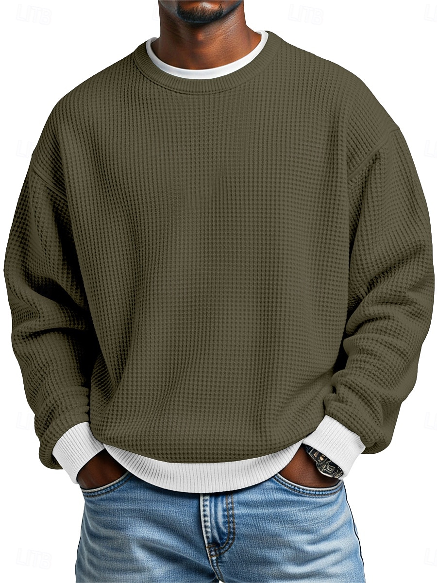 Men's Waffle T-shirt Pullover Sweatshirt Tee Top Long Sleeve Shirt Long Sleeve Crew Neck Round Winter Spring &  Fall Plain Fashion Designer Basic Fashion Fake two piece Vacation Street Casual Light 2026 - $25.99 –P10