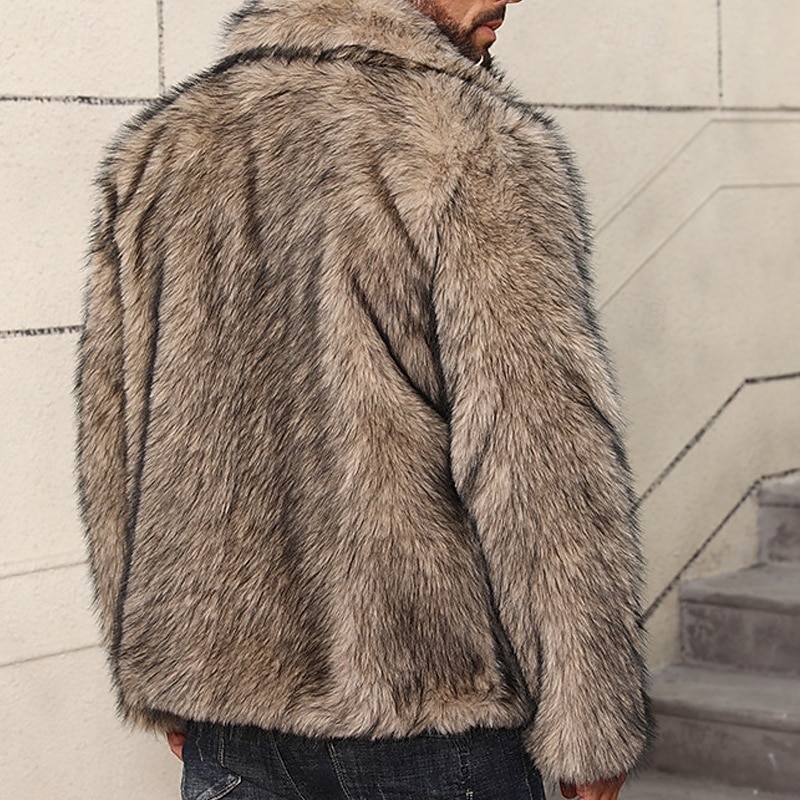 Homme Veste d'hiver Manteau en Fausse Fourrure Vacances Quotidien Chaleur Thermique Toison Automne Hiver Uni Mode Streetwear Revers Régulier Fausse fourrure Blanche Marron Gris Veste de 2026 ? $65.99 –P14
