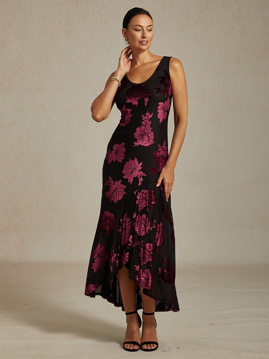 Damska welurowa sukienka maxi sukienka dopasowana sukienka trumpeta syrenka sukienka w literę A elegancka formalna impreza koktajlowa gość weselny wieczorna impreza regularny krój kwiatowy bez 2025 - $89.99 –P4