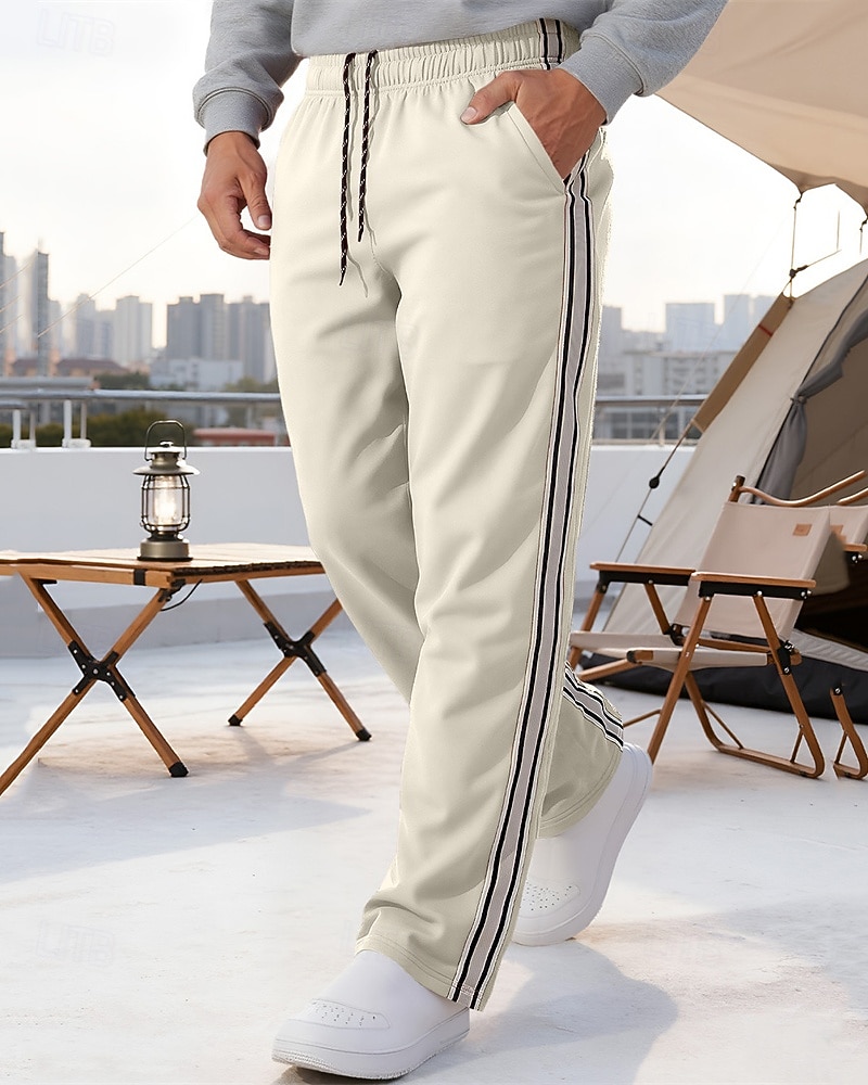 Hombre Pantalones de Deporte Pantalones Pantalones deportivos de pierna recta Correa Bolsillo Cintura elástica Bloque de color A Rayas Comodidad Diario Deporte Moda Casual Vino Verde Ejército 2026 - $20.99 –P18