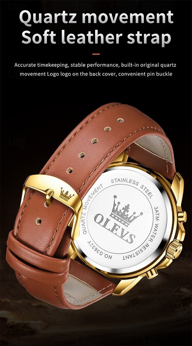 The New Olevs Brand Men'S Business Watch With Luminous Small Three Hands Moon Phase Display Multi-Functional Chronograph Three-Eye Casual Waterproof And Fashionable Quartz Watch Men'S Sports Wrist 2025 - $28.99 –P7