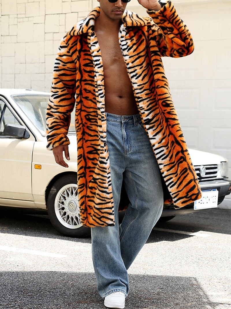 Herre Vinterjakke Fuskepels Feriereise Daglig Hold Varm Fleece Høst Vinter Tigerpels Mote Gatemote Knaphul Lang Oransje Jakker 2026 - $70.99 –P1