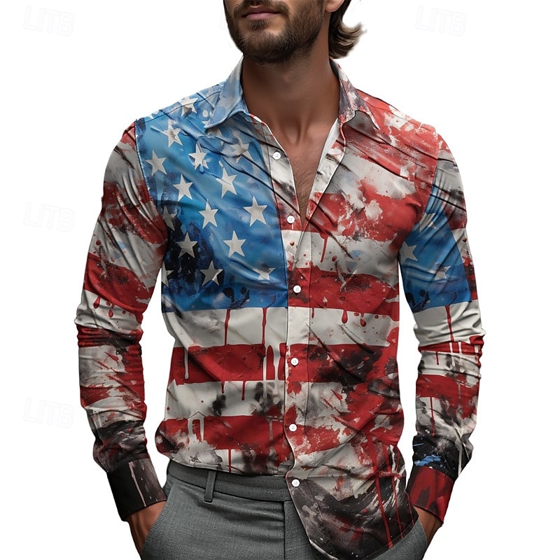 Hombre 4 de julio, 250 aniversario de Estados Unidos Bandera estadounidense Camisa Camisa casual Camisa de playa Manga Larga Casual Cómodo Vacaciones Calle Hawaiano Primavera Otoño Diseño Estampado 2026 - $27.99 –P2