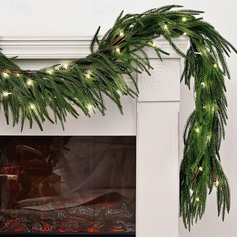 Neue 1,5M 1,8M 2,7M Norfolktanne Girlande für Dekorationen LED Lichterkette Künstliche Party-Girlande mit Lichtern für Innendekoration Urlaub Beleuchtung AA-Batteriebetrieb 2026 - $25.99 –P3