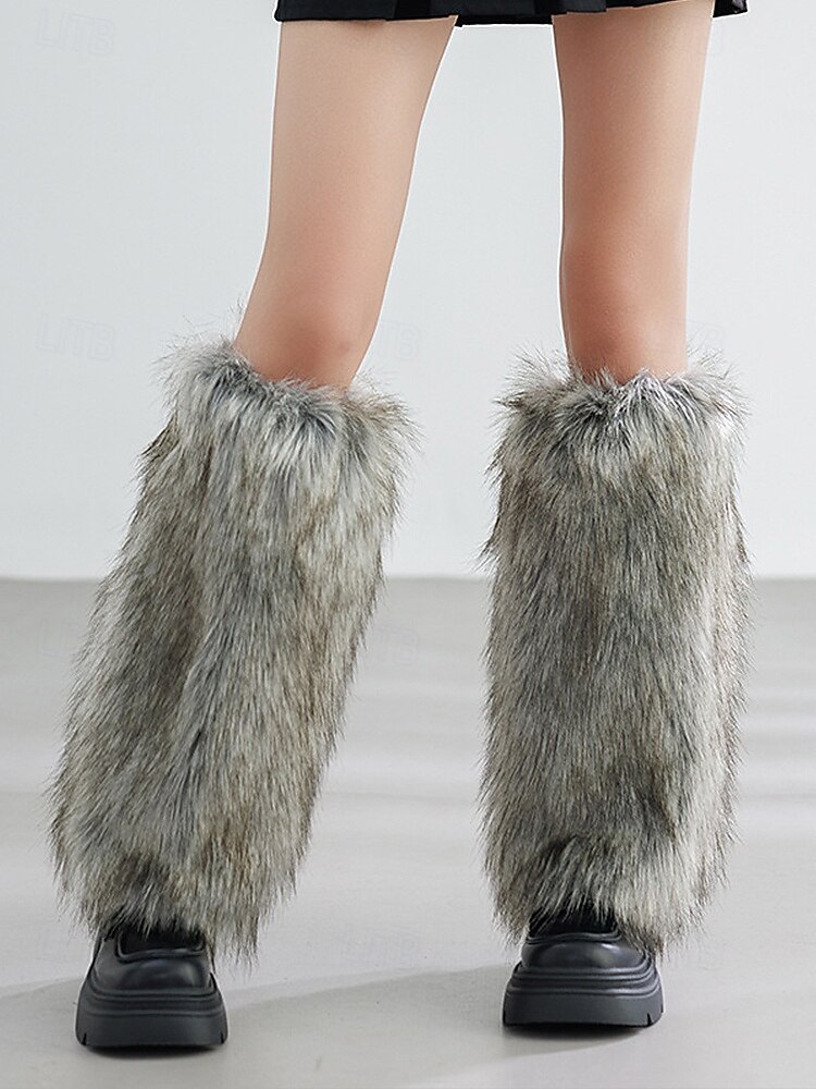 Jambières en fausse fourrure pour femmes, couvre-bottes moelleux jusqu'aux genoux, accessoires de costumes de fête d'hiver élégants, tenues de Noël et de vacances de 2025 ? $14.99 –P4