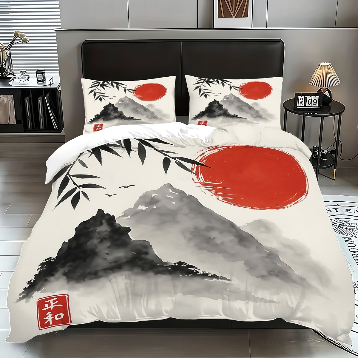 Conjunto de capa de edredom de 3 peças com pintura a tinta estilo chinês para cama queen size, capa de edredom macia com 2 fronhas – hotel &roupa de cama para quarto de hóspedes, aconchegante de 2026 por $37.99 –P1