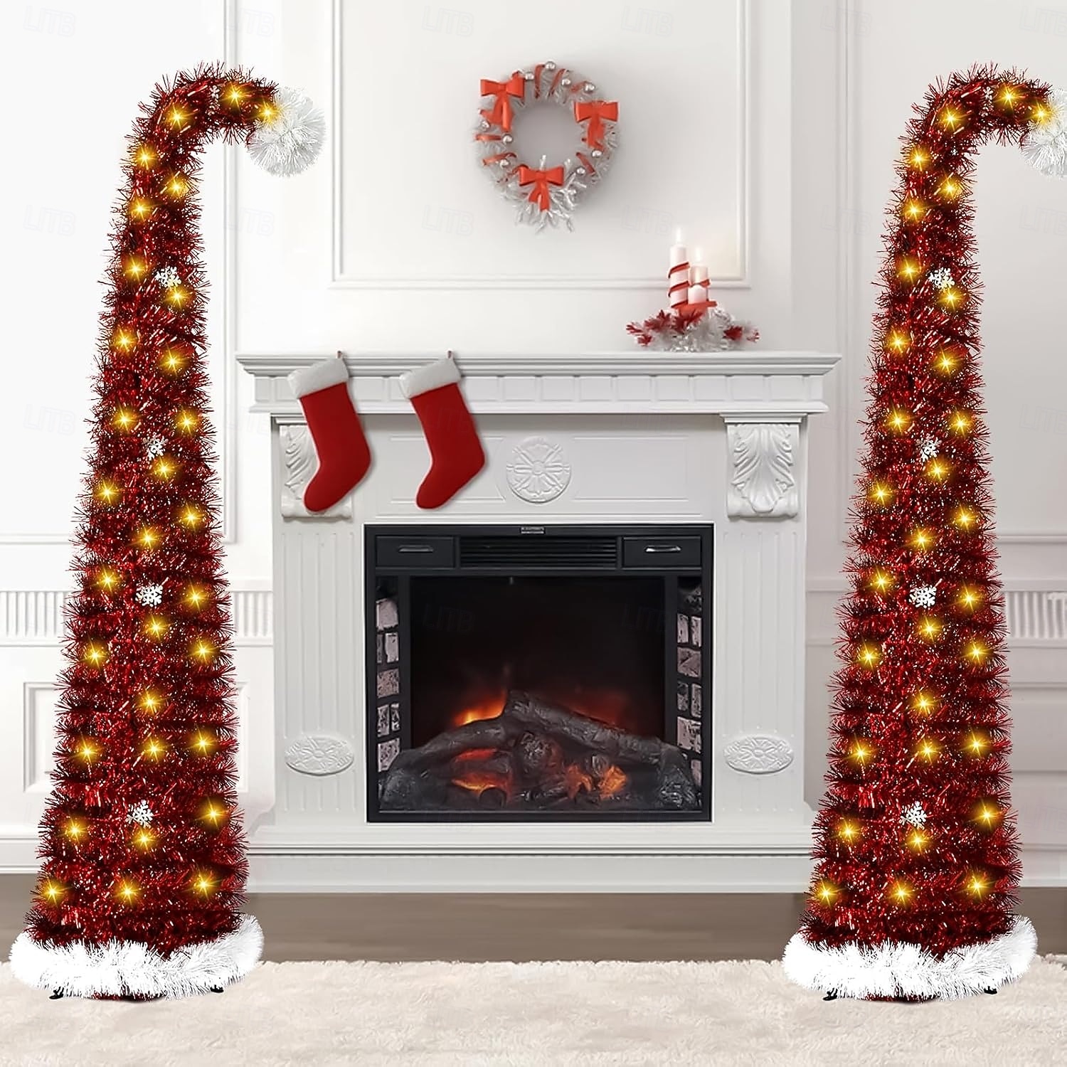 Christmas red Christmas hat tilted head Christmas tree 5M 50Leds warm light string indoor living room study staircase holiday atmosphere decoration prop 1.5M/5FT AAA battery box 2025 - CAD $46.99 –P2