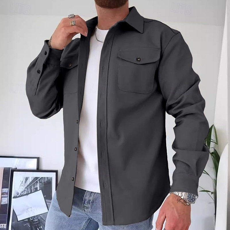 Herren Hemd Freizeithemd Flanellhemd Knopfhemd Overshirt Schwarz Marineblau Beige Langarm Einfach Kragen Täglich Ausgehen Bekleidung Mode Lässig 2026 - $25.99 –P7