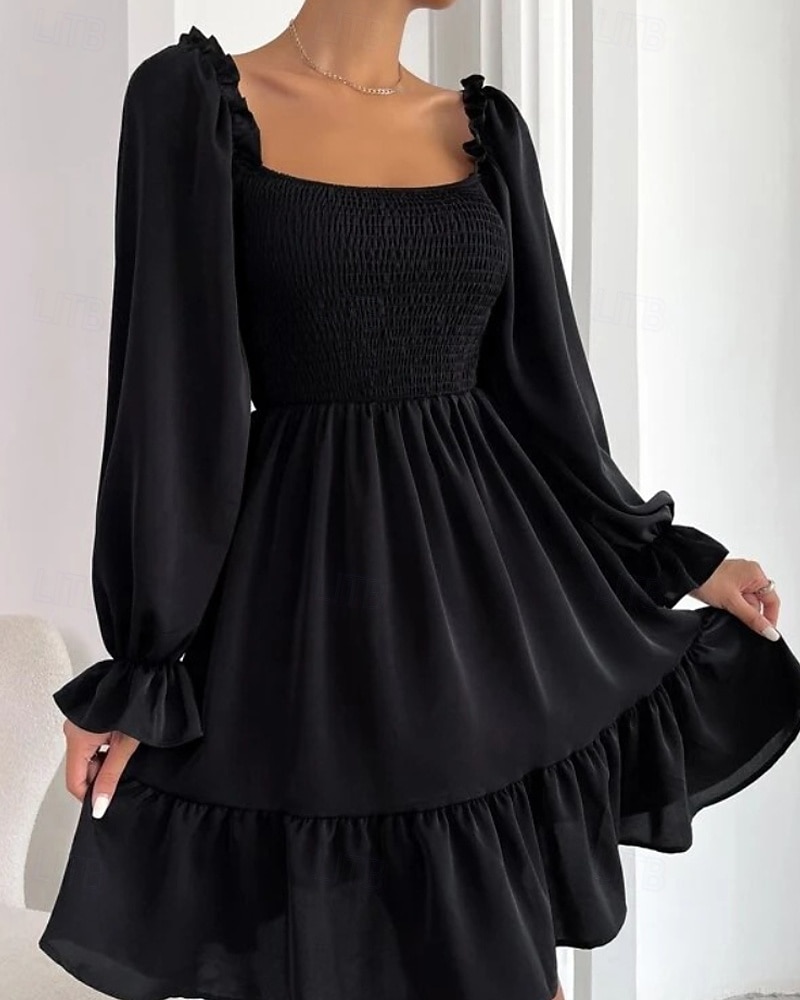 Damen Minikleid Schößchen Kleider Gerafftes Kleid Modern Outdoor Ferien Ausgehen Normale Passform Einfach Langarm Quadrathals Schwarz Wein Armeegrün Leicht Braun Frühling Herbst 2025 - $24.99 –P5