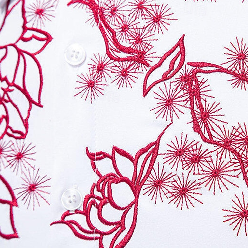 Férfi Ing Gombos póló Hímzett ing Virágos Előírásos Esküvő Fekete Fehér Hosszú ujj Hajtóka Nyár Tavasz Ruházat Hímzett 2025 - $29.99 –P3