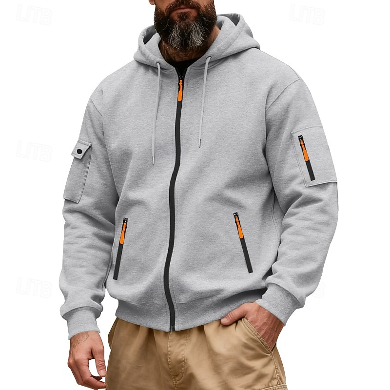 Pánské Kapuce Mikina s kapucí na zip Fleecová mikina Černá Námořnická modř Velbloudí Světle šedá Tmavě šedá Kapuce Bez vzoru Slátanina Sporty a outdoor Denní Dovolená Polyester Šik ven Základní Na 2026 - $29.99 –P1