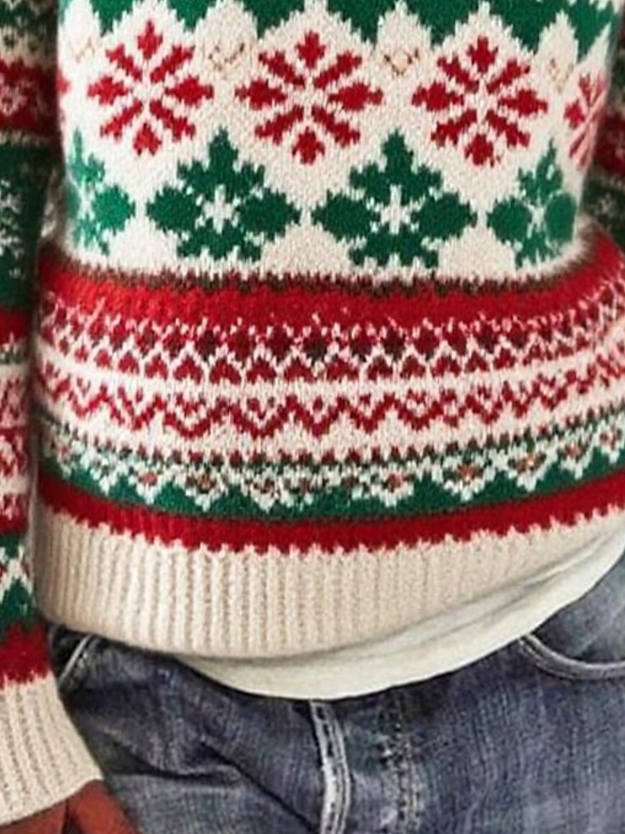 Damen Weihnachtspullover Fair Isle Pullover Pullover Vintage Täglich Lässig Blumen Gerippt Rundhalsausschnitt Gestrickt Druck Langarm Normale Oberteile Stricken Outdoor Wochenende Grün Herbst Winter 2026 - $8.99 –P3