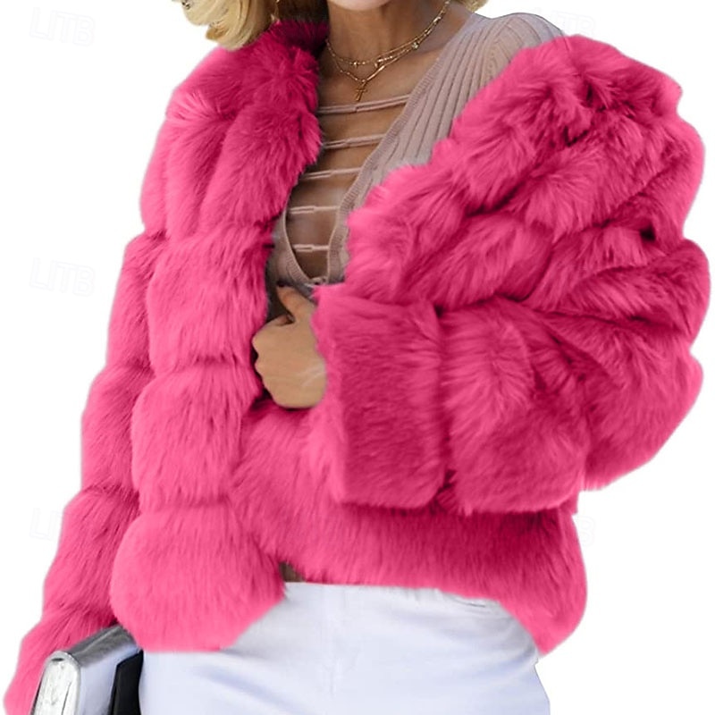 Dam Vinterkappa Fuskpälskappa Håller värmen Bekväm Beskuren Pälsar och läder Mode Ledigt Slät Semester Gata Ledigt Dagliga kläder Normal Rund halsringning Normal Långärmad Ytterkläder Svart Vit 2025 - $47.99 –P3