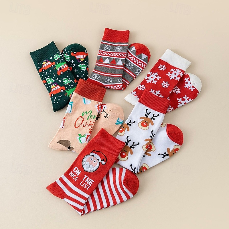 Hombre 6 pares Paquetes múltiples Calcetín Calcetines para correr Calcetines informales Calcetines de Navidad Multi Color Color Papá Noel Cada Árbol de Navidad Navidad Vacaciones Deporte Básico Medio 2025 - $9.99 –P11