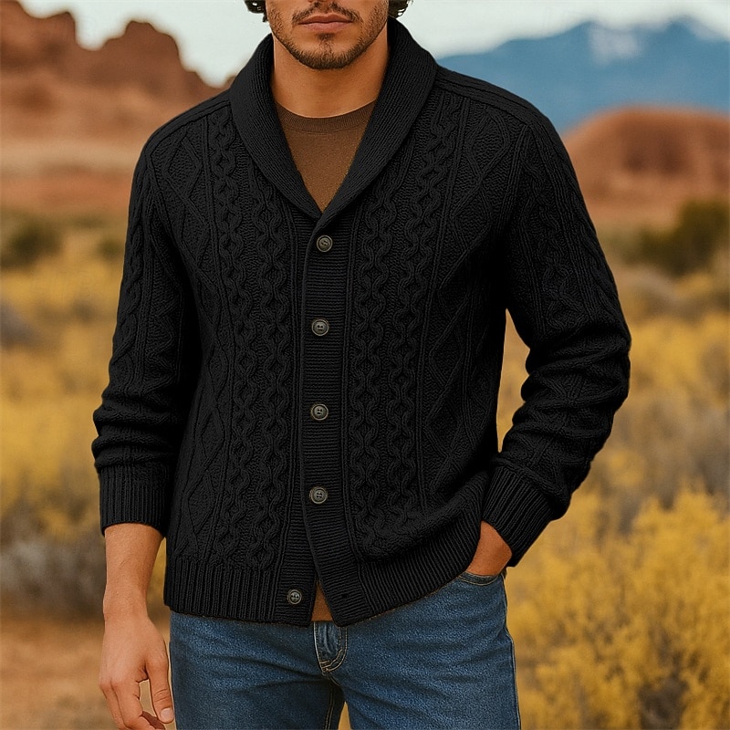 Herren Pullover Strickjacke Gerippt Zopfmuster Stricken Normale Oberteile Gestrickt Einfach Schalkragen Urlaub Mode Lässig Alltagskleidung Bekleidung Frühling & Herbst Schwarz Weiß S M L 2026 - $45.99 –P3