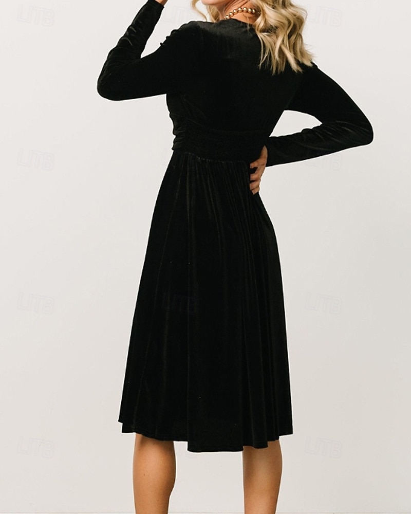 Damen Midikleid Samtkleid Partykleid Cocktailkleid Elegant Modern Party Abendgesellschaft Normale Passform Einfach Langarm V Ausschnitt Schwarz Rote Dunkelgrün Herbst Winter 2025 - $32.39 –P7