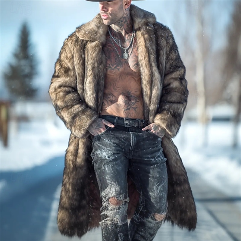 Męskie Kurtka zimowa Płaszcz ze sztucznego futra Codzienny Urlop Keep Warm Polar Zima Równina Moda Moda miejska Klapa Długie Żółty Kurtki 2026 - $62.99 –P1