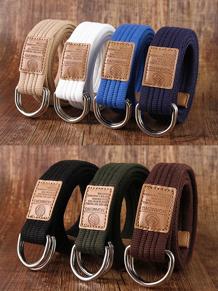 cintura natalizia in tela da uomo – cintura regolabile in tessuto di cotone con cinturino in pelle e fibbia ad anello in metallo – disponibile in rosso, blu navy, nero e altri colori – elegante accessorio natalizio per uomo del 2026 a $11.99 –P5