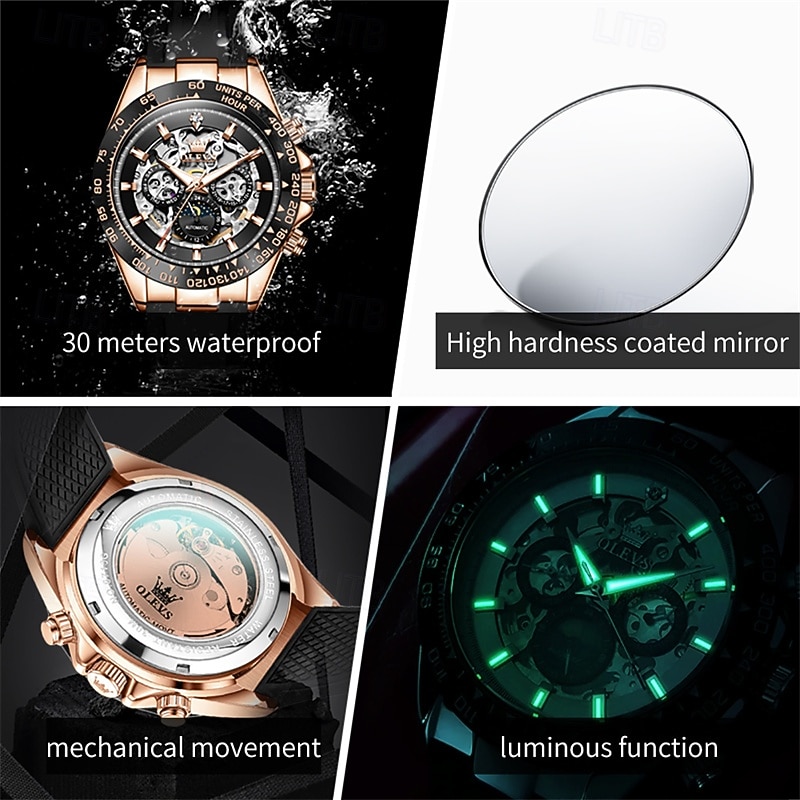 The New Olevs Silicone Men'S Business Watch With Luminous Calendar And Moon Phase Display A Multi-Functional Fully Automatic Mechanical Watch Is A Fashionable Casual Waterproof Sports Wristwatch 2026 - $95.99 –P1