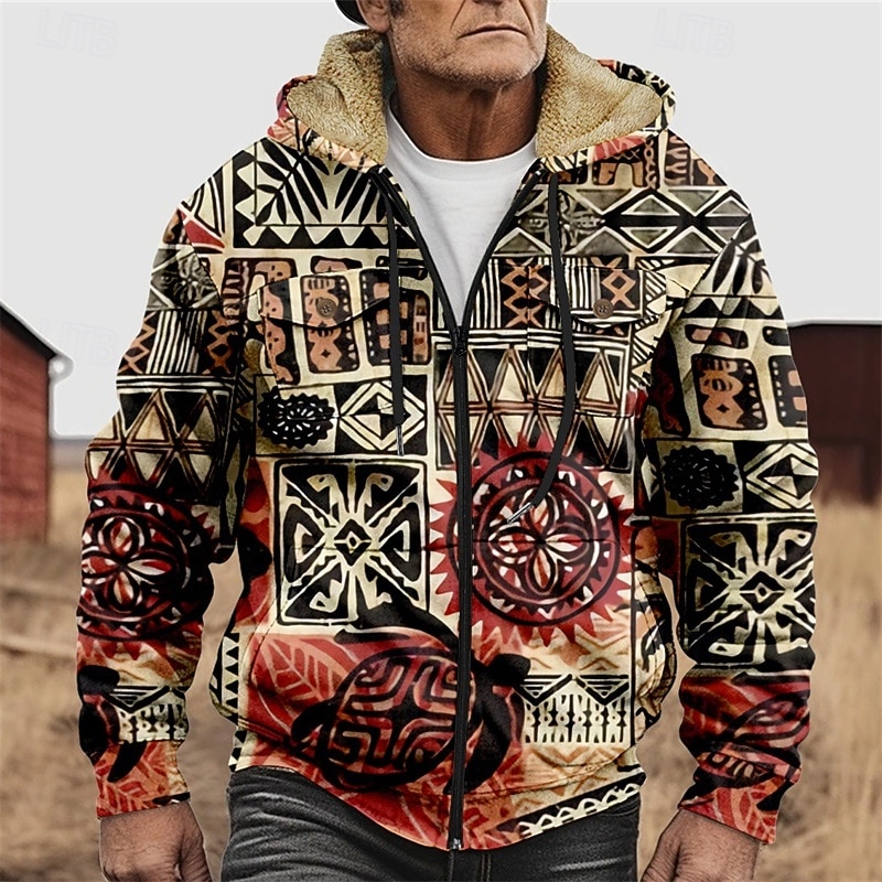 Men's Graphic Hoodie Jacket Fashion Ethnic Casual Long Sleeve Hooded Outdoor Sports Outdoor Going out Light Brown Dark orange Red Orange Brown Pocket Print Fleece Winter Designer S M L XL 2XL 3XL 2026 - $57.99 –P8