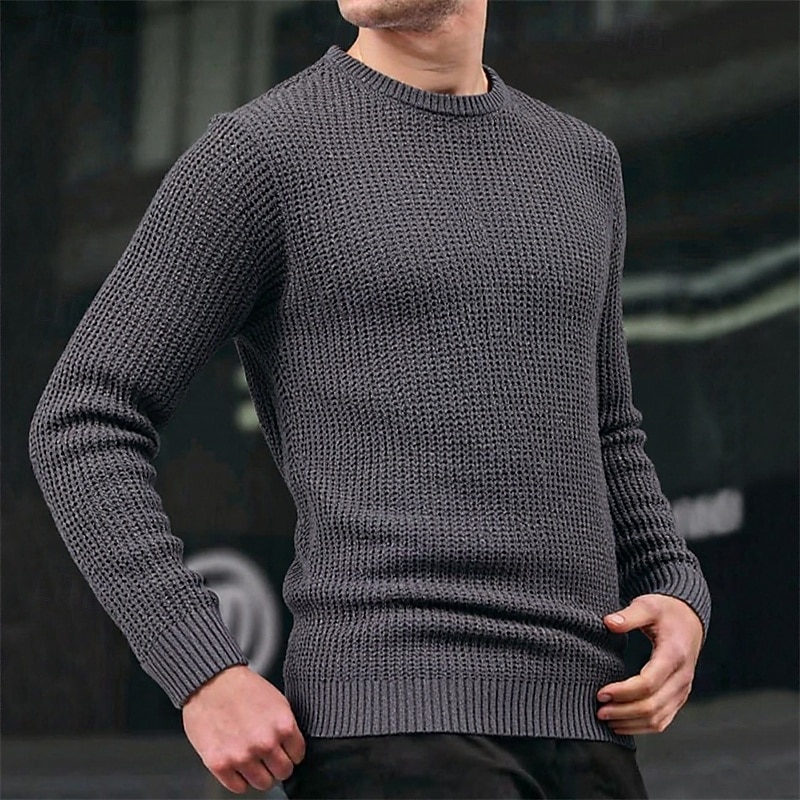 Herren Pullover Strickpullover Gerippt Stricken Normale Oberteile Gestrickt Einfach Rundhalsausschnitt Mode Basic Urlaub Alltagskleidung Bekleidung Herbst Winter Schwarz Marineblau M L XL 2026 - $48.99 –P2