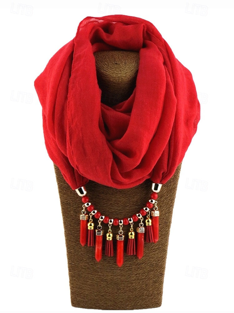 colar de cachecol macio feminino com borla e pingente de contas, acessório de natal multicolorido e elegante para roupas de inverno e festas de fim de ano de 2025 por $18.99 –P4