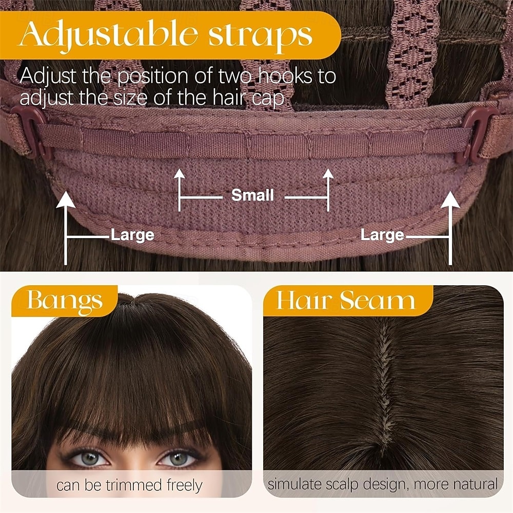 Короткий волнистый коричневый парик с мелированием - 12-дюймовый парик боб с челкой для женщин, кудрявый парик боб до плеч с челкой, мягкие синтетические парики для девочек, повседневное использование 2026 - $21.99 –P4