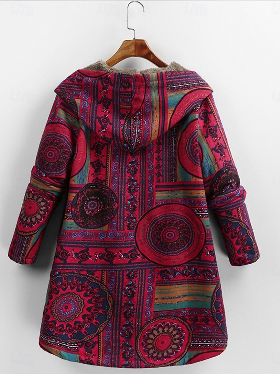 Pentru femei Jachetă din lână geacă Sherpa Comfortabil Respirabil Buzunar Imprimeu Epocă Casual Floral Vacanță Stradă Purtare Zilnică Ieșire Cu Un Nasture Regulat Capișon Fit regulat Manșon Lung 2026 - $45.99 –P3