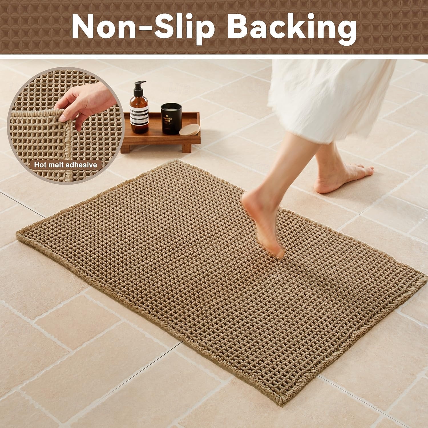 Alfombra de baño tipo gofre, alfombras de baño bohemias antideslizantes y lavables, ultrasuaves, súper absorbentes y de secado rápido, decoración rústica para el baño 2026 - kr.148 –P4