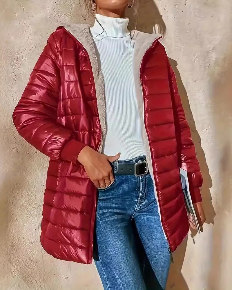 Damskie Płaszcz zimowy Dół Kurtka z kapturem Zatrzymujący ciepło Wygodny Zamek Kieszeń Codzienny Równina Na zewnątrz Urlop Święto Wyjściowe Długie Kaptur Luźna Długi rękaw Odzież wierzchnia Granatowy 2025 - $37.99 –P3