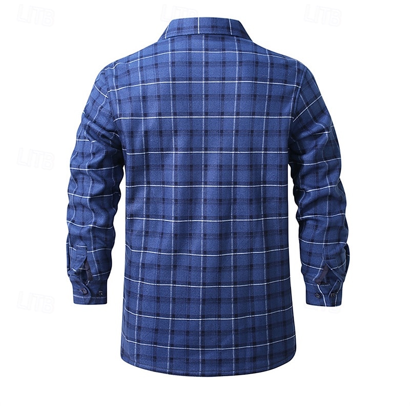 Herren Hemd Freizeithemd Flanellhemd Fleece-Shirt Knopfhemd Wein Marineblau Blau Grau Langarm Karomuster Revers Urlaub Ferien Tasche Bekleidung Polyester Mode warm halten Lässig Bequem 2025 - $27.99 –P6