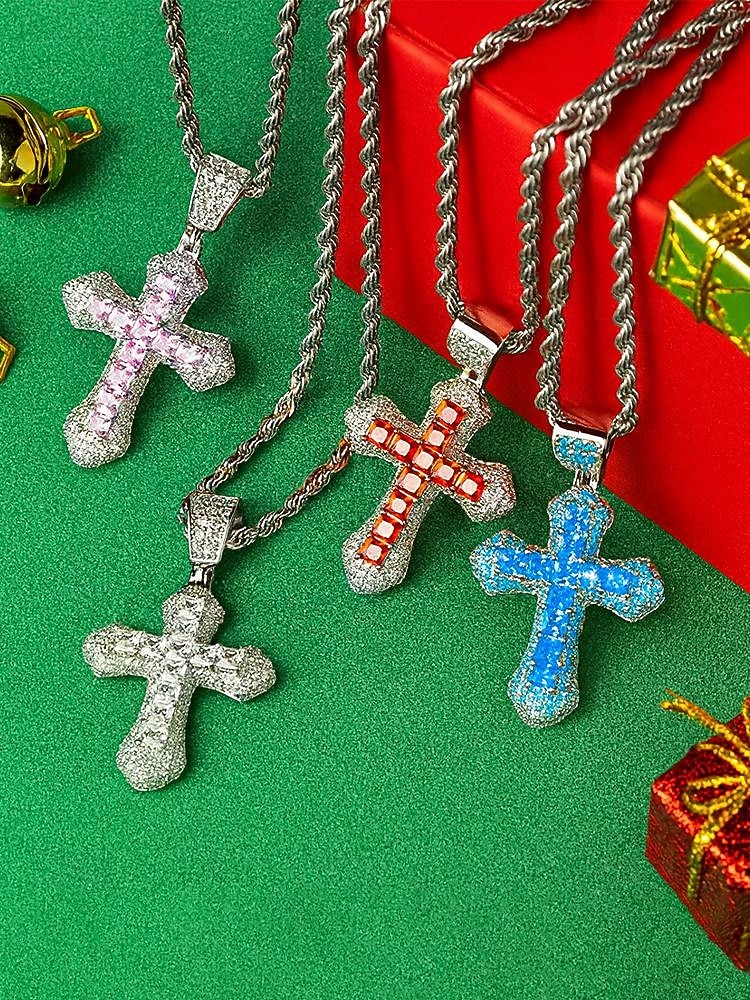Мужское рождественское ожерелье-крест из сплава, разноцветное, с искрящимся кристаллом, стильный аксессуар для праздничных вечеринок и повседневной носки 2026 - $9.99 –P5