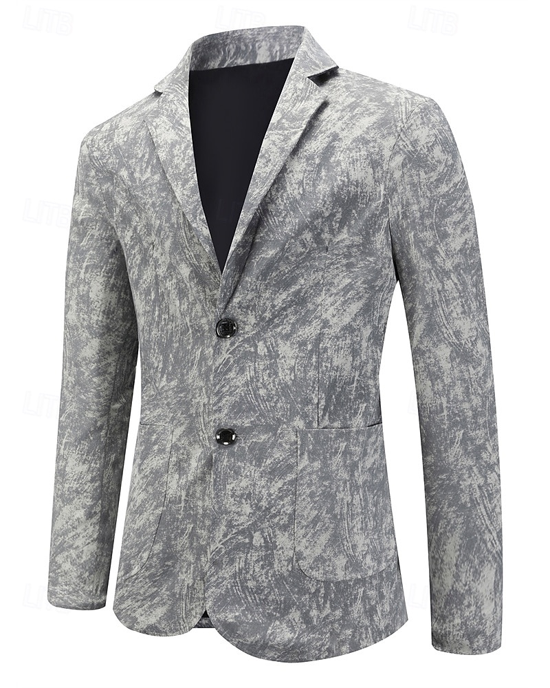 Men's Blazer Business Cocktail Party Wedding Party Fashion Casual Spring Fall Polyester Graphic Prints Pocket Buttons Comfortable Single Breasted Blazer Gray 2026 - $39.99 –P2