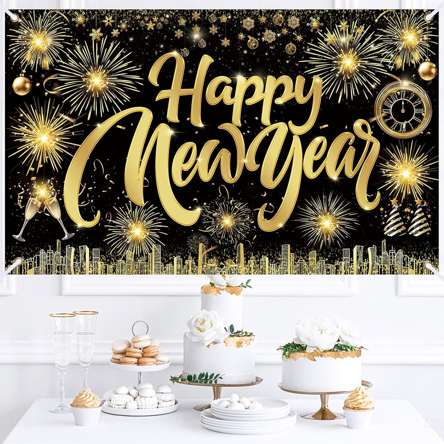 New Years Eve Party Black and Gold Decorations Sequin Backdrop – Glitter Black Gold Fabric Banner for 2026 Happy New Year Party, Photo Booth & Holiday Celebration Decor 2026 - $15.99 –P3