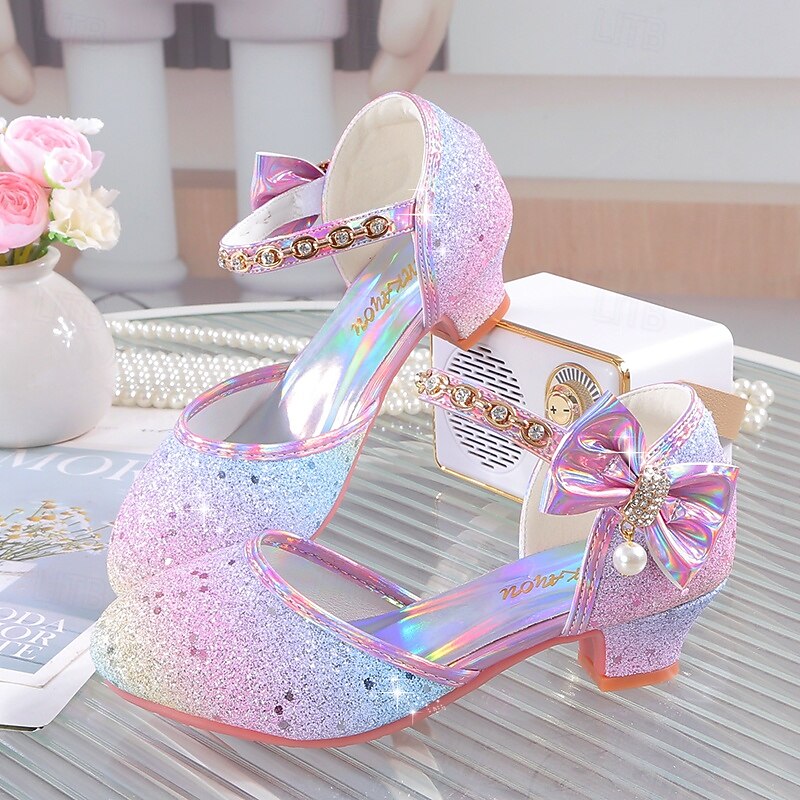 Csillogó, szivárványszínű, csillámos balerinacipők lányoknak, masnival és gyöngyös bokapánttal – aranyos hercegnői cipők 2026 - $42.99 –P1
