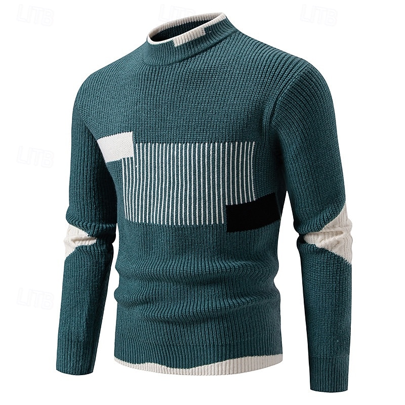 Herren Pullover Strickpullover Gerippt Stricken Normale Oberteile Gestrickt Farbblock Rundhalsausschnitt Mode Basic Urlaub Alltagskleidung Bekleidung Herbst Winter Schwarz Weiß S M L 2025 - $37.99 –P3